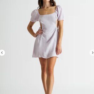 Cloud Ten Danica Side Cut Out A Line Puff Sleeve Light Lilac Purple Mini Dress